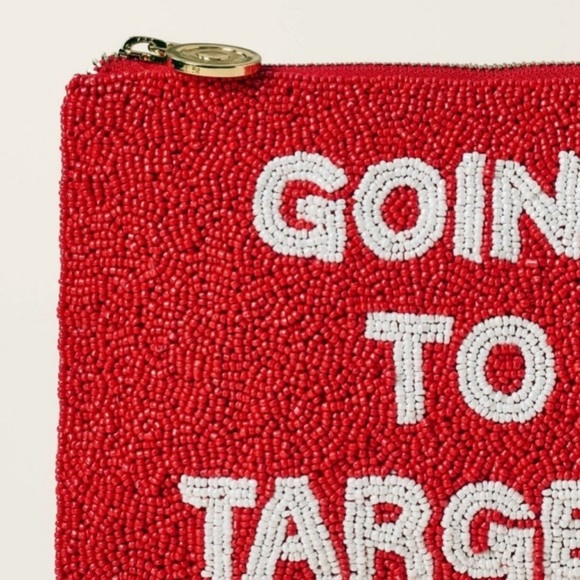 Kate Spade Going to Target Red & White Oversized Beaded Clutch Bag - Picture 7 of 10